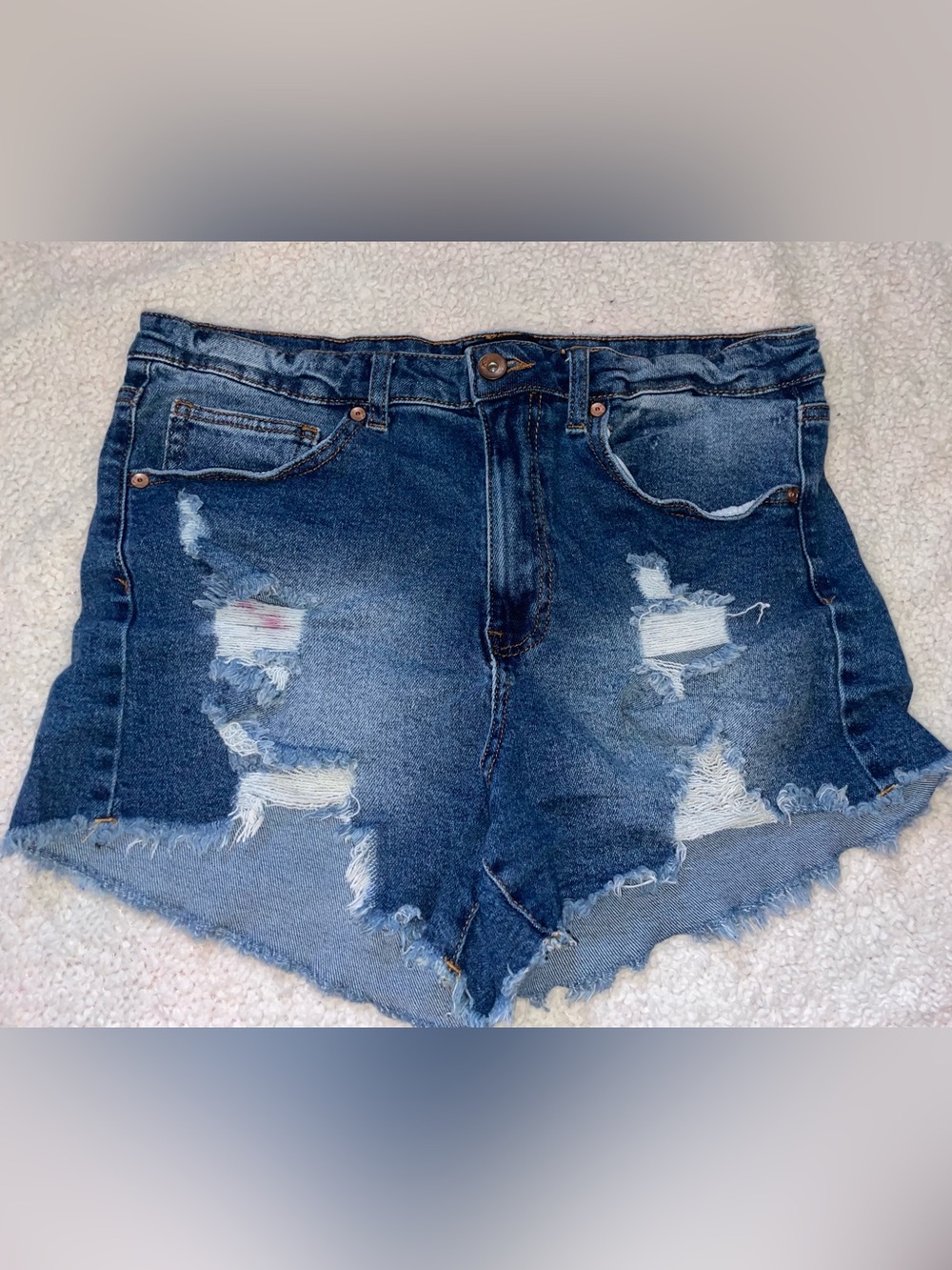 Kendall & Kylie Dark Blue Distressed High-Waist Denim Shorts